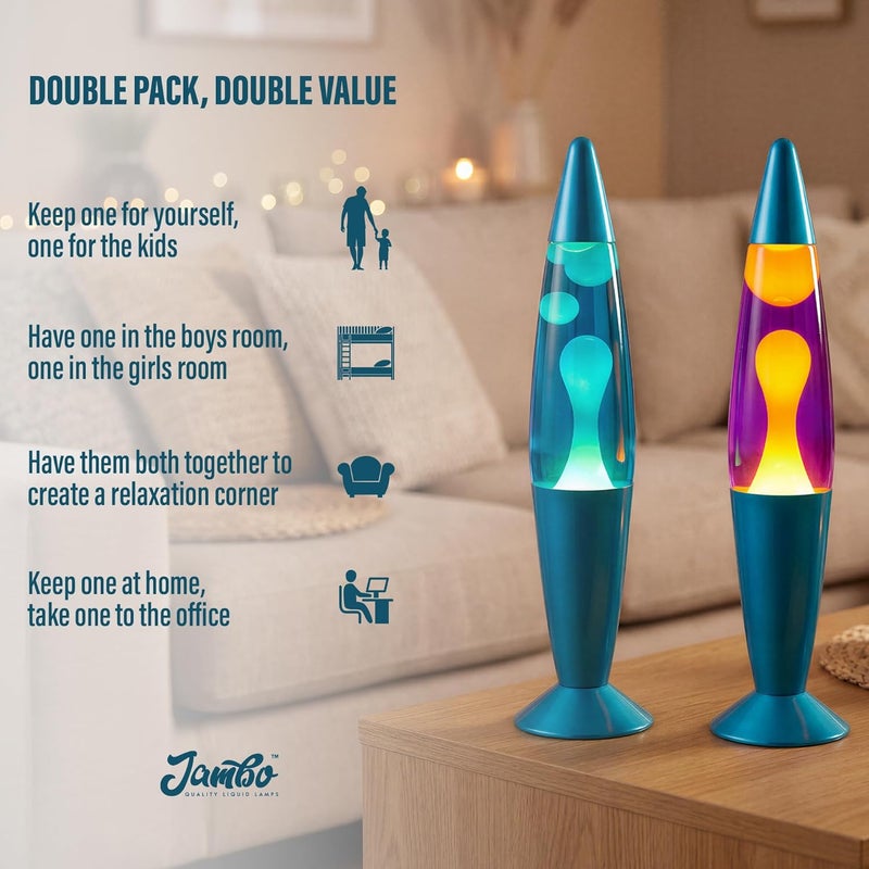 JAMBO 2 Pack- 16" Beautiful Lamp- Blue with Blue/White Wax and Purple with Yellow Wax, Relaxing Liquid Lamp, Night Light Nightlight, Lamps for Adults Teens Kid - Image 5